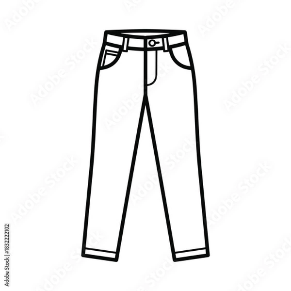 Fototapeta Simple black and white line drawing of a pair of classic denim jeans