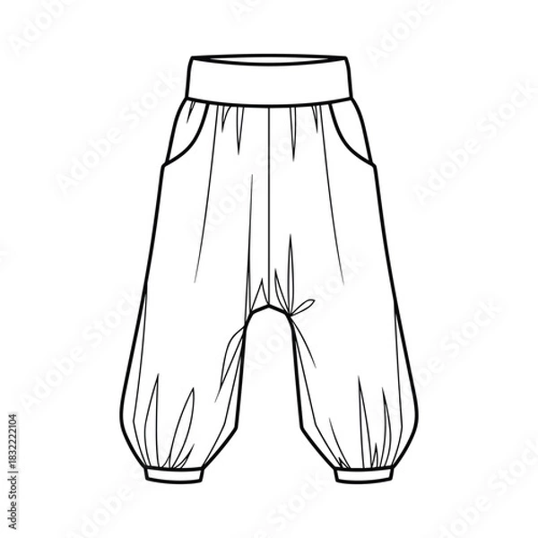 Fototapeta Hand drawn sketch of loose fitting baby pants with elastic waistband and cuffs
