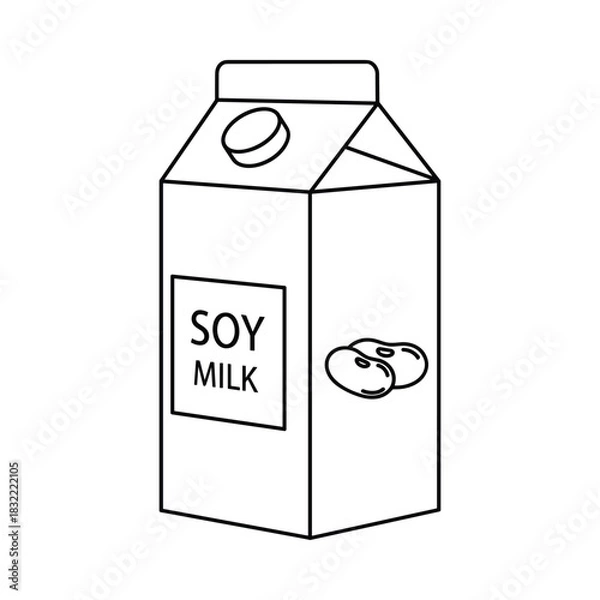 Fototapeta Simple line drawing of a soy milk carton with soybeans