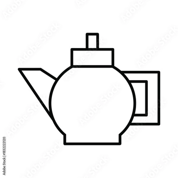 Fototapeta Simple outline drawing of a round teapot with a handle and spout
