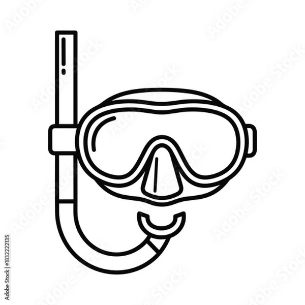 Fototapeta Simple line art icon of a snorkel mask and tube for underwater exploration