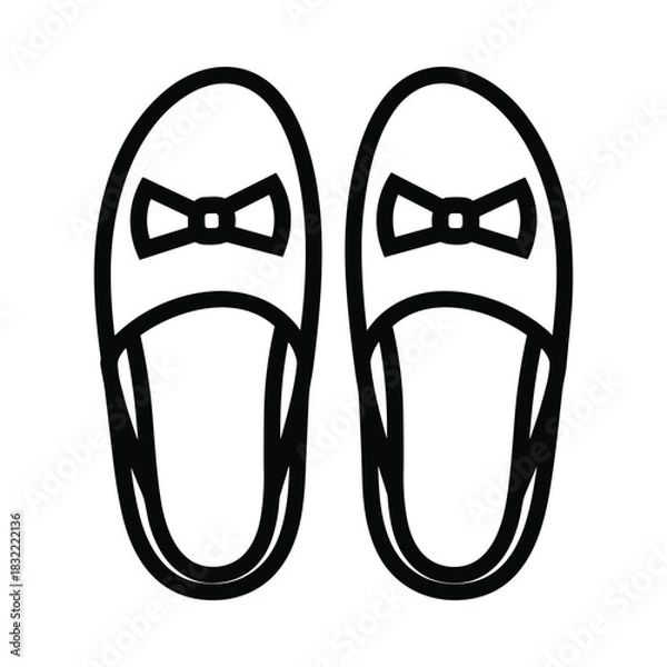 Fototapeta Simple outline drawing of a pair of women s slippers with bows