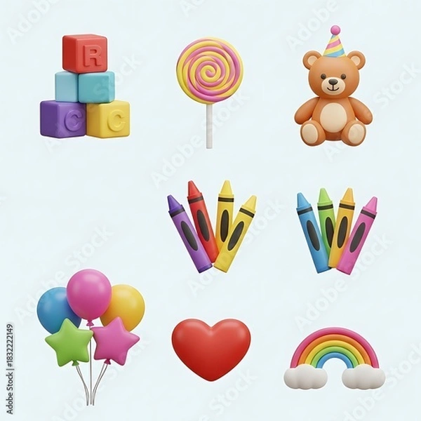 Fototapeta Vibrant Celebration 3D Render with Toys Candy and Festive Elements