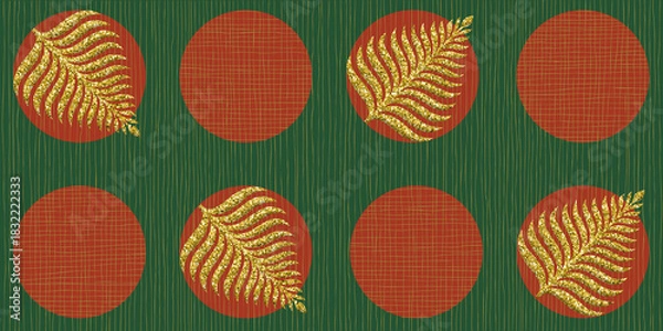 Fototapeta Leaf pattern and texture background on green background. Christmas themed pattern.