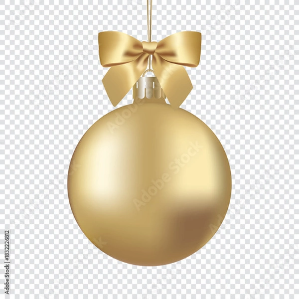 Obraz Golden Christmas tree ball with a bow, isolated vector illustration