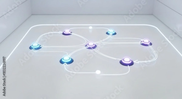 Fototapeta Network nodes interconnected with glowing lines data flow concept