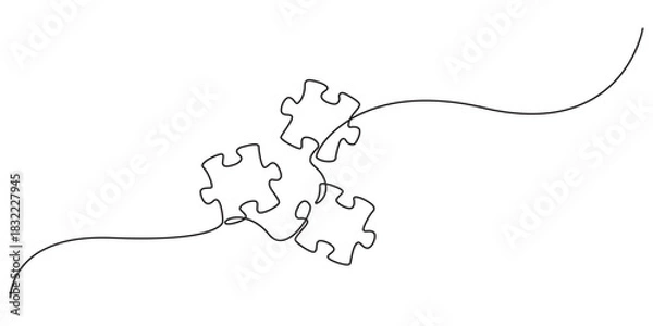 Obraz One line drawing Puzzle vector. Puzzle single line vector linear icon. Puzzle game outline line design. Hand drawn one line vector. Editable stroke