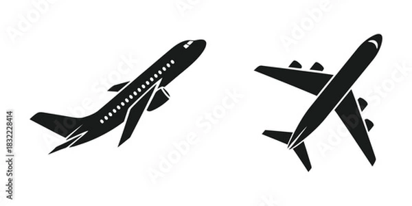 Fototapeta Airplane icon set: two distinct aircraft symbols representing global travel and flight
