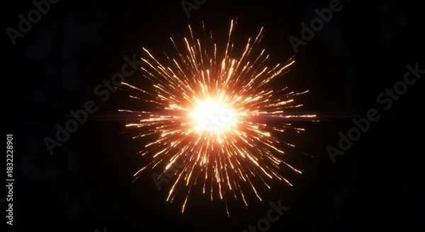 Fototapeta Powerful firework explosion, abstract spark burst, orange and white, representing energy and the theme of THE VOID [with copy space]
