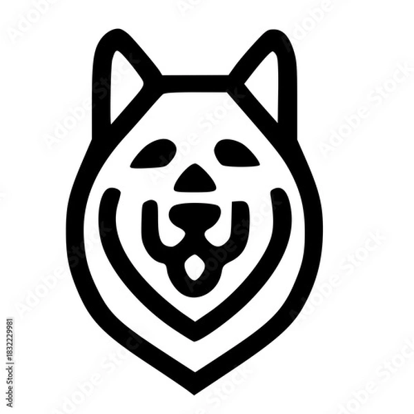 Fototapeta Smile of a northern wolf. Linear icon of a husky's head, front view