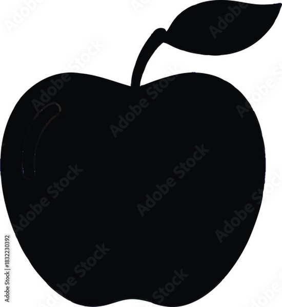 Fototapeta Silhouette of an apple with a stem and leaf.