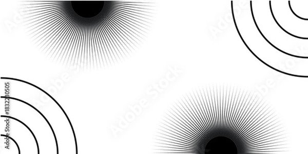 Fototapeta Abstract Black and White Radial Sunburst Pattern with Concentric Circles