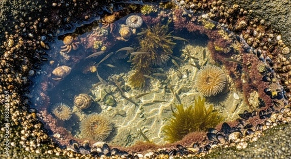 Fototapeta Tide pool ecosystem with fish and anemone use cases