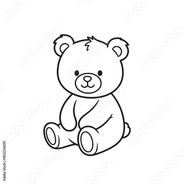 Fototapeta Simple line art drawing of a tiny teddy bear character sitting, exuding warmth and friendliness