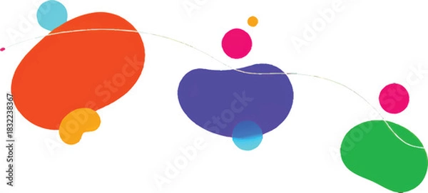 Fototapeta Abstract colorful shapes connected by a thin line on a white background, creating a playful and modern design.