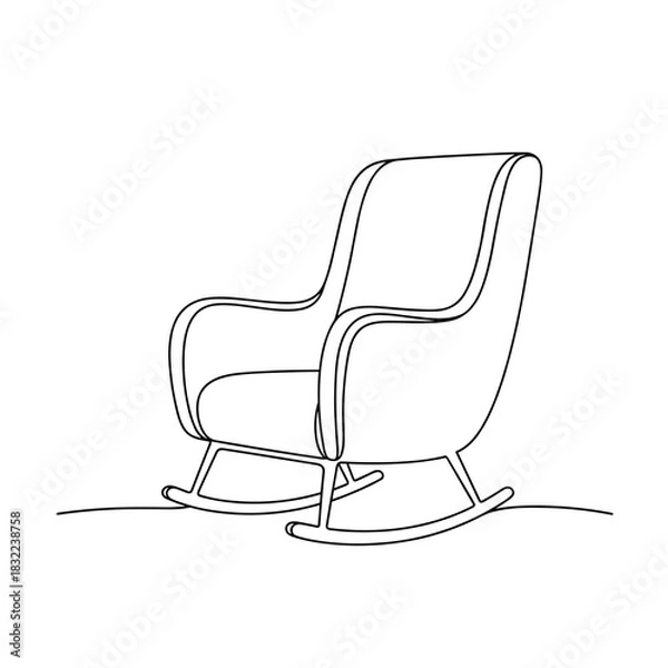 Fototapeta Minimalist line art of a rocking chair silhouette with soft lines representing comfort and family warmth
