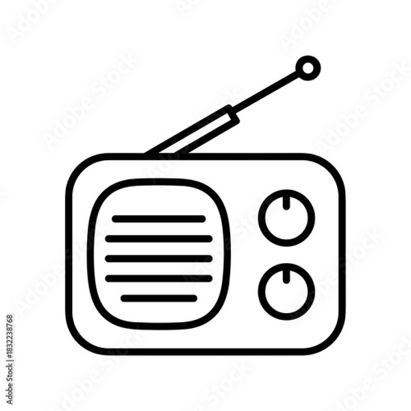 Fototapeta Minimalist line art of a small radio outline with one antenna and rounded knobs for a friendly and nostalgic vibe
