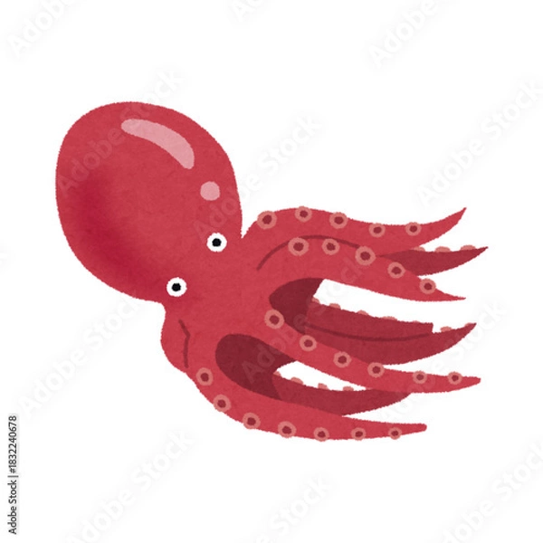 Fototapeta A cute and whimsical red octopus with its tentacles spread wide, perfect for children's books and marine-themed designs
