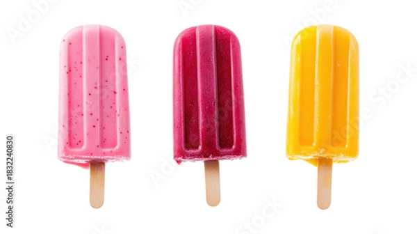 Fototapeta Three fruit popsicles isolated on a transparent background