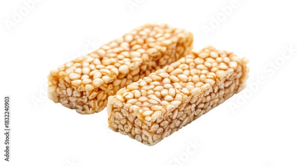 Fototapeta Two puffed rice and sesame seed bars isolated on a transparent background
