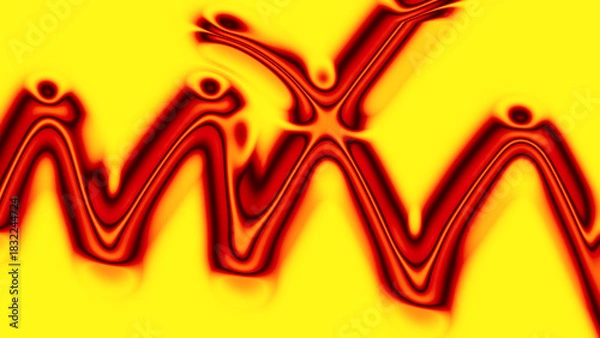 Fototapeta Abstract distorted red zigzag pulse line on a yellow background