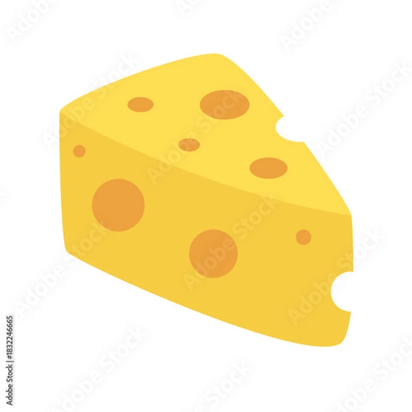 Fototapeta Isolated yellow wedge of cheese with holes, depicted in a simple flat vector illustration style. A classic dairy food icon for culinary concepts