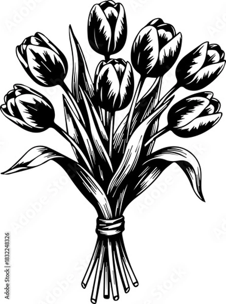 Obraz Stunning bouquet of vintage tulips for elegant designs and springtime projects, a touch of classic beauty originally as vector graphics