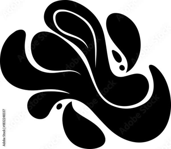 Obraz Dynamic abstract organic form, flowing fluid shape for creative design projects, modern black and white element, nature inspired, movement and growth symbol