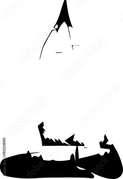 Obraz Stylized black silhouette of a landscape featuring mountains and trees, evoking serene nature vibes and outdoor adventures, originally a vector graphic