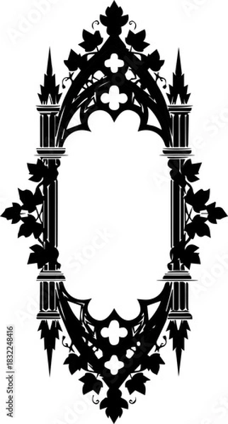 Obraz Elegant gothic frame with floral accents, ideal for invitations and branding, evoking vintage charm and timeless appeal, originally scalable vector graphic