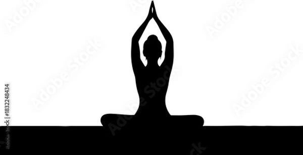 Obraz Serene silhouette of woman practicing yoga lotus pose, bringing mindful wellness and balance to modern lifestyles with a vector feel