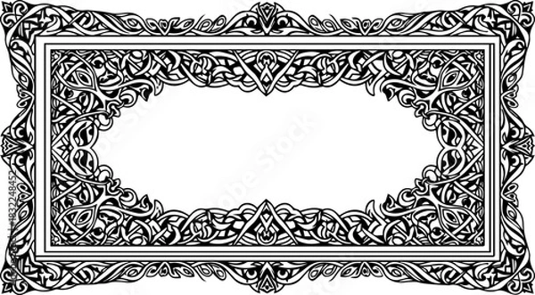 Obraz Elegant Celtic knot frame ornament for invitations and announcements, with intricate interlaced vector design ideal for graphic projects and branding