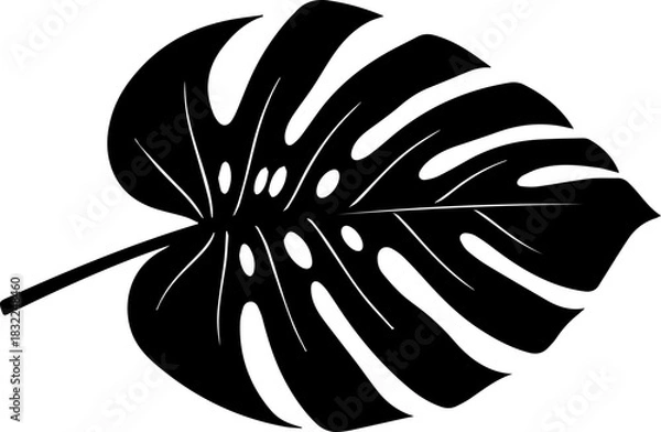 Obraz Bold monstera leaf silhouette for modern tropical designs, perfect for summer vibes, bringing nature indoors, and adding an exotic touch to creative projects