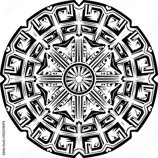 Obraz Intricate black and white mandala design, perfect for spiritual art, meditation, or creative projects, originally a scalable vector graphic, ideal for web