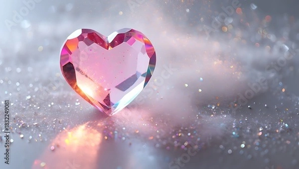 Fototapeta Crystal Diamond Heart on Sparkling Snow Background for Valentine's Day