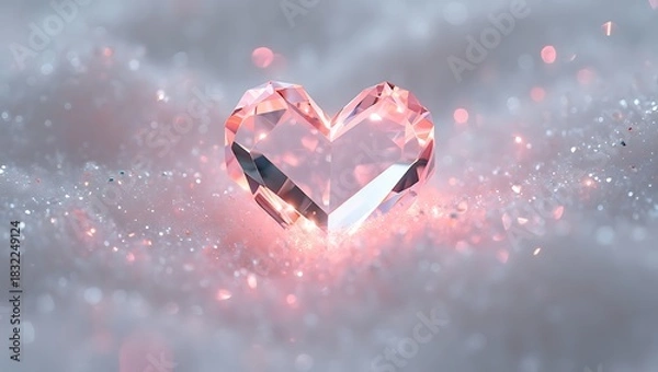 Fototapeta Crystal Diamond Heart on Sparkling Snow Background for Valentine's Day