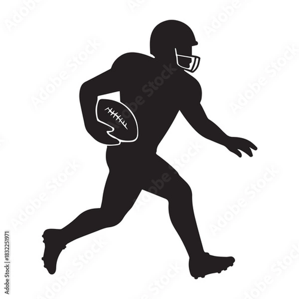 Obraz American Football Player Silhouette Running Pose Flat Style Vector Illustration