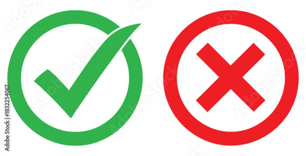 Obraz Green check mark and red x mark symbols representing positive and negative choices