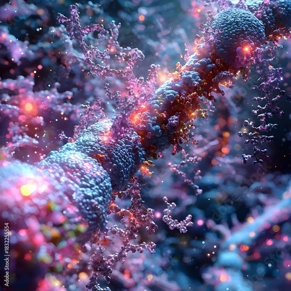 Obraz Microscopic view of dna structure with vibrant colors and intricate details for scientific visualization