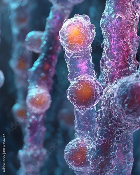 Obraz Microscopic view of cells biology science medical research human body anatomy cellular structure organism