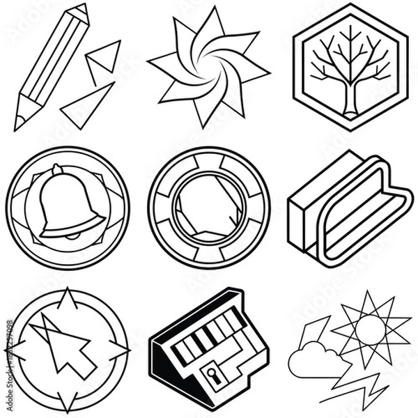 Fototapeta Abstract deconstructed geometric shapes with vibrant color palette