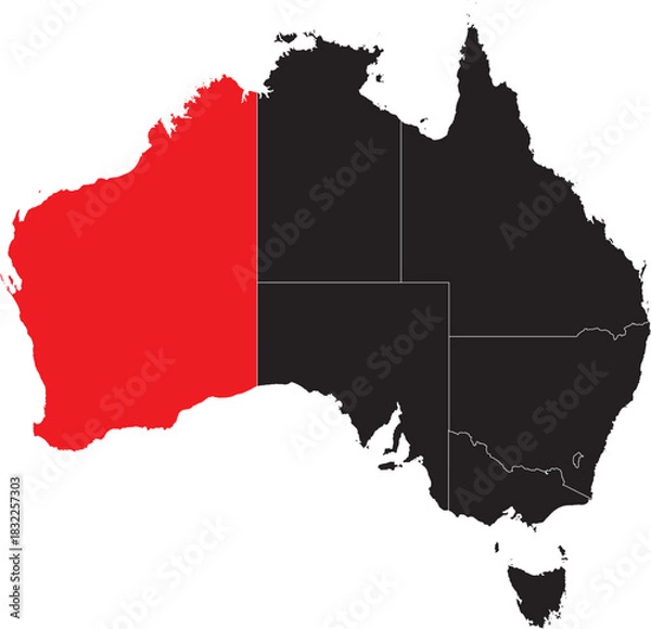 Fototapeta Western Australia Region on Map of Australia Editable Vector