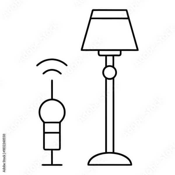 Obraz Outline of a floor lamp and a wireless microphone