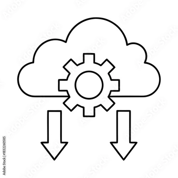 Obraz Cloud computing with gear and downward pointing arrows