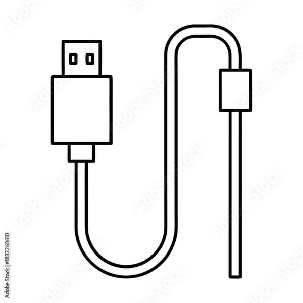Obraz Outline drawing of a usb cable with two connectors