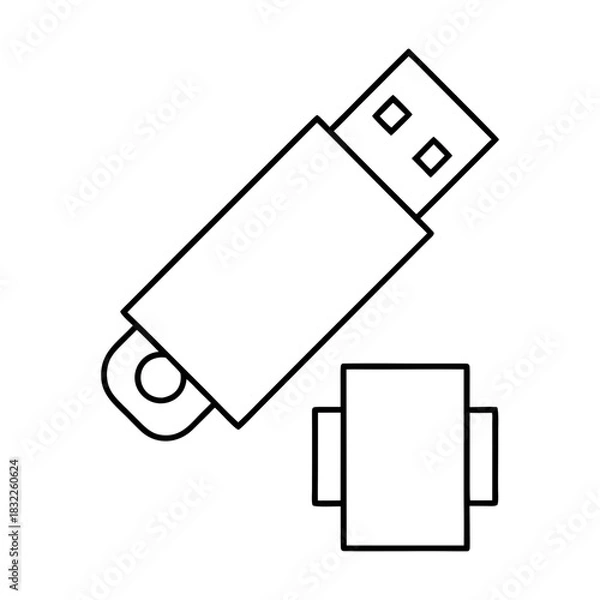 Obraz Outline drawing of a usb drive with its cap off