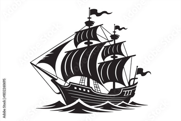 Fototapeta Historical sailing ship vector for adventure and exploration themes