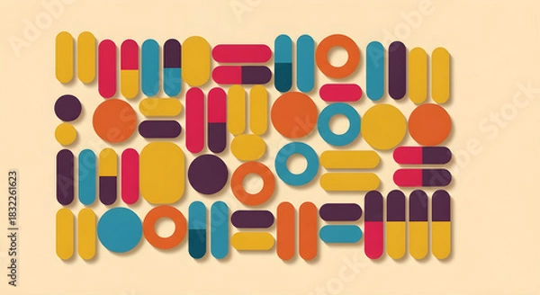 Obraz Abstract geometric pattern with colorful rounded shapes on beige background