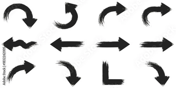 Fototapeta Collection of grungy ink brush stroke arrows pointing various directions