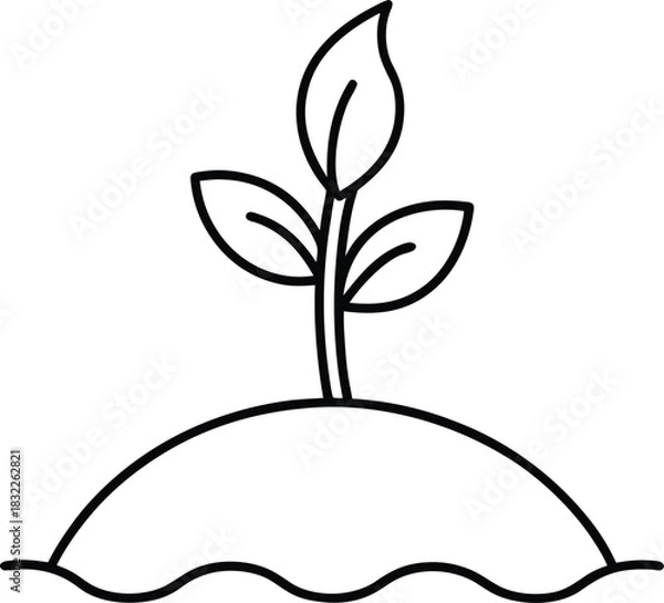 Obraz Small plant sprout line drawing on clean background isolated on transparent background